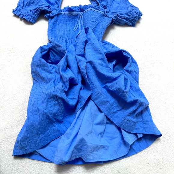 Hill House sz XS Home Scarlett Mini Dress Cotton Smocked Stretch Blue - Picture 8 of 11